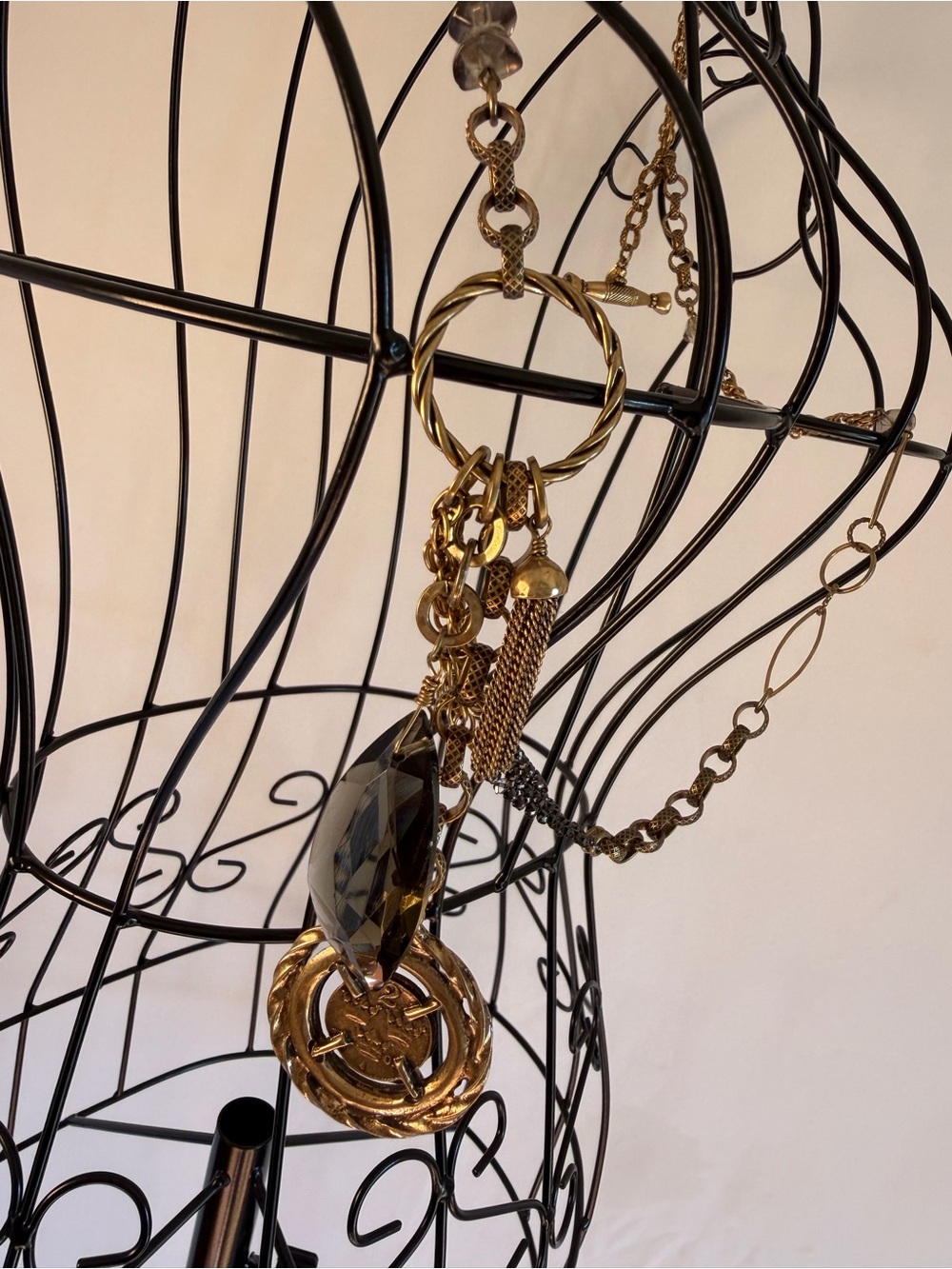 Chico's Gold-Tone Pendant Necklace with Smoky Crystal and Tassel